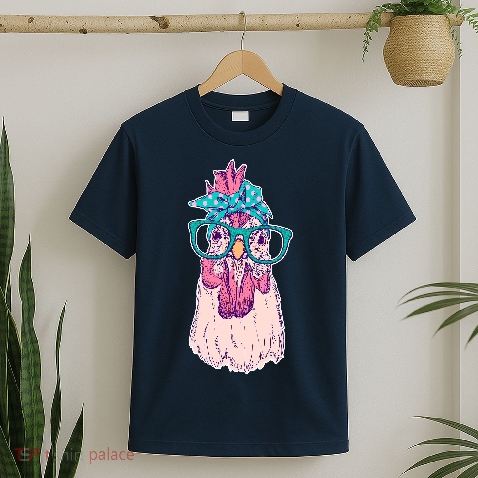 Vintage Funny Cute Chicken Hen With Glasses And Bandana T-Shirt