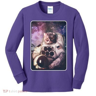 Vintage Galaxy Space Astronaut Cat Kids Long Sleeve Shirt