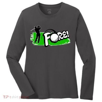 Vintage Golfer Swinging and Saying Fore Women's Long Sleeve Shirt