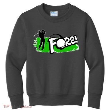 Vintage Golfer Swinging and Saying Fore Kids Sweatshirt