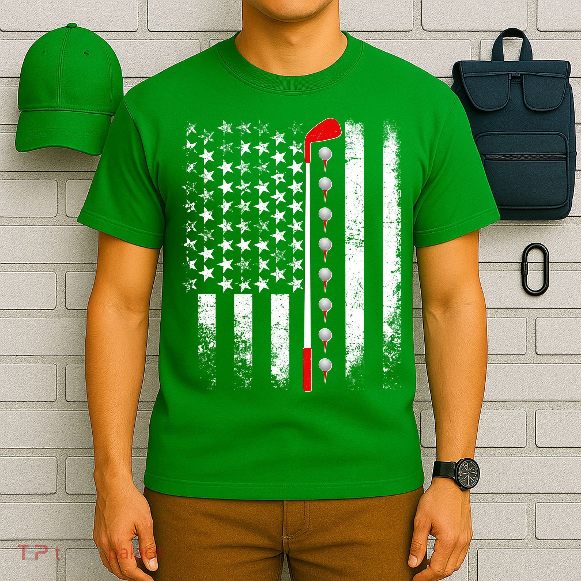 Vintage Golfing American Flag Golf Club T-Shirt