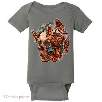 Vintage Graphic Skull Snakes And Butterflies  Baby Bodysuit