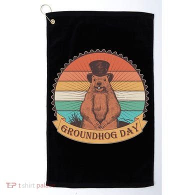 Vintage Groundhog Day Emblem Golf Towel