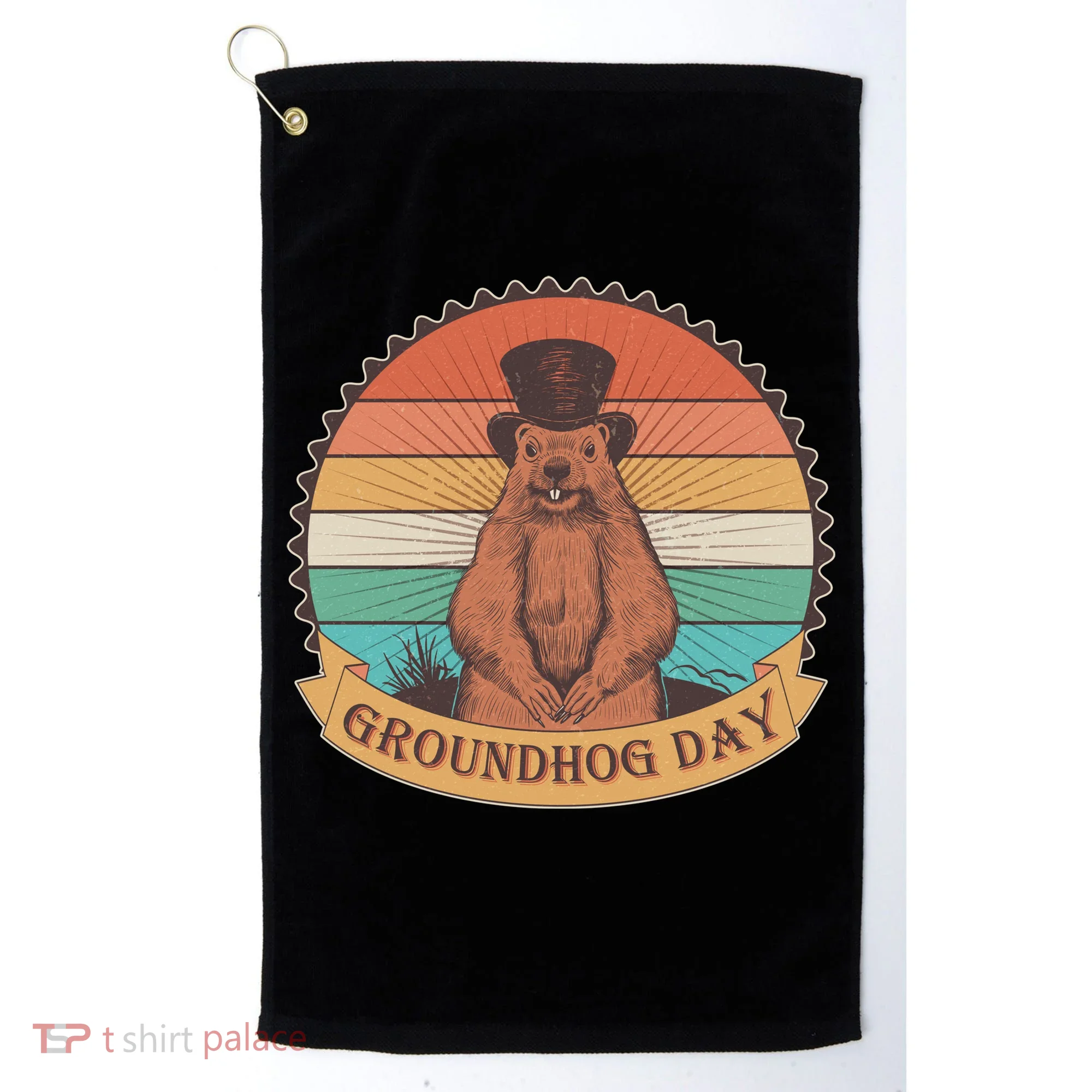 Vintage Groundhog Day Emblem Golf Towel