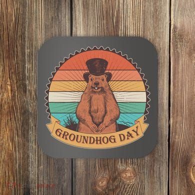 Vintage Groundhog Day Emblem Coaster
