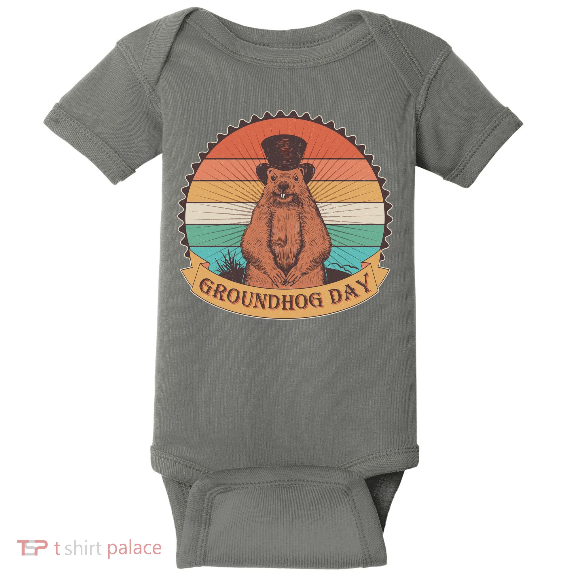 Vintage Groundhog Day Emblem Baby Bodysuit