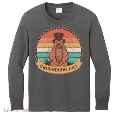 Vintage Groundhog Day Emblem Kids Long Sleeve Shirt