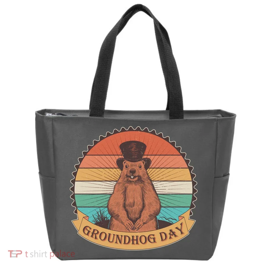 Vintage Groundhog Day Emblem Tote Bag