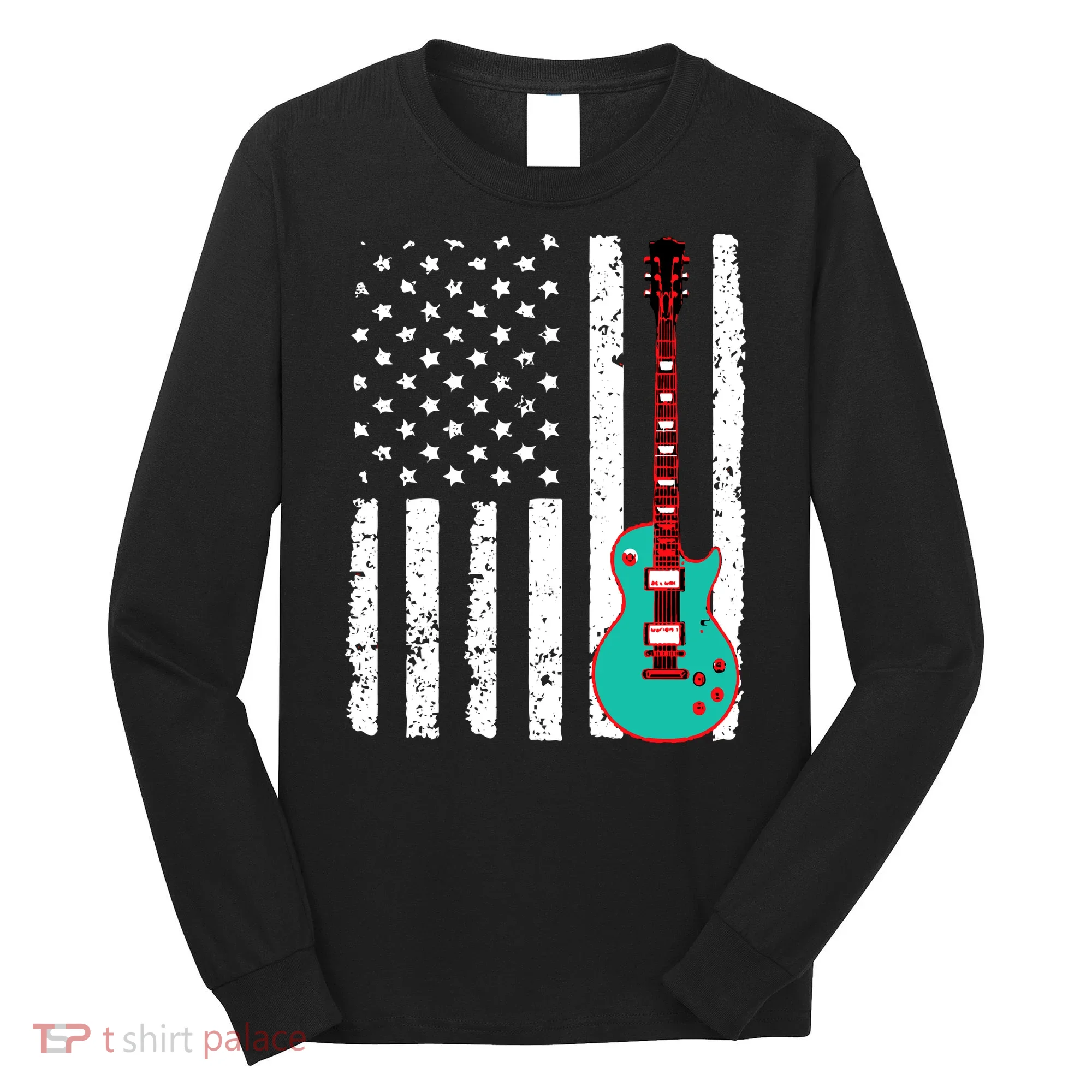 Vintage Guitar American Flag Long Sleeve Shirt
