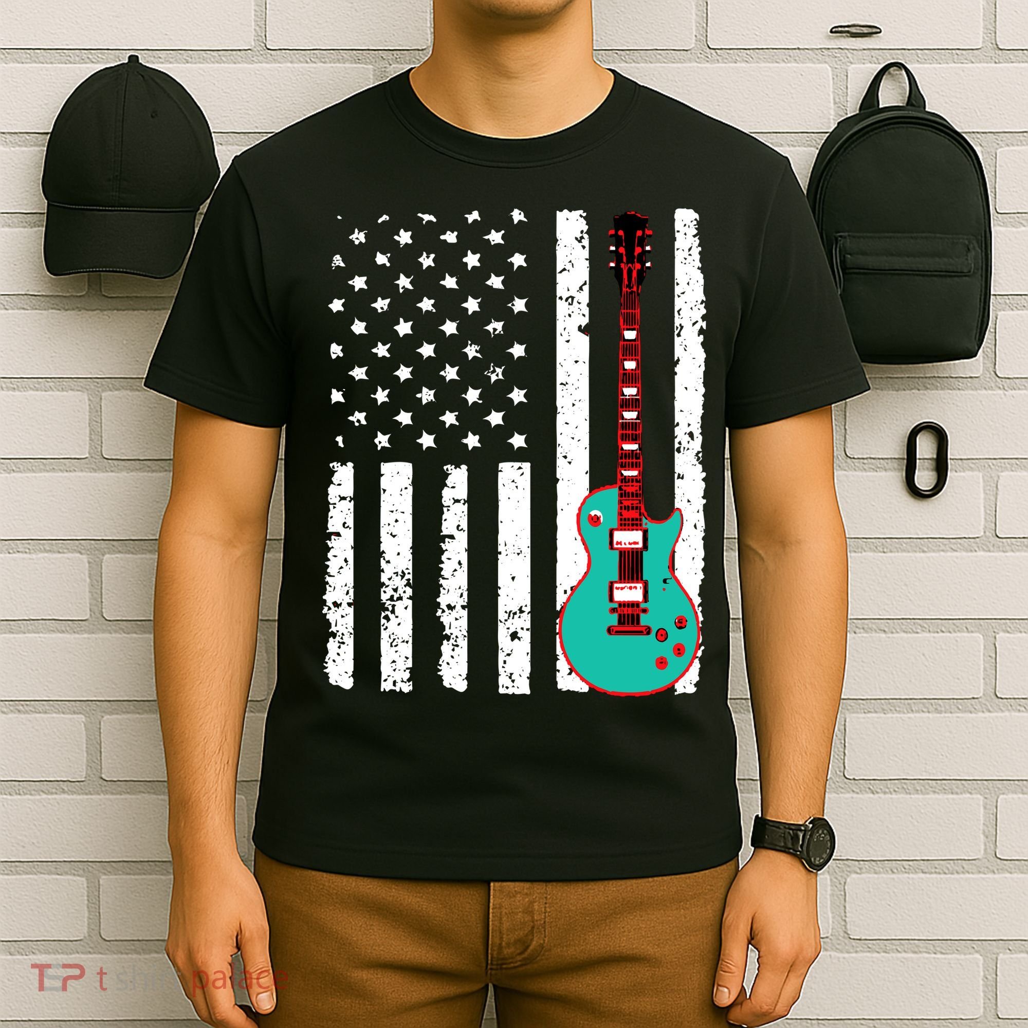 Vintage Guitar American Flag T-Shirt