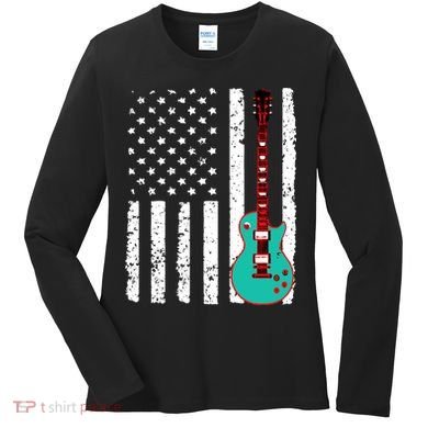 Vintage Guitar American Flag Women's Long Sleeve Shirt