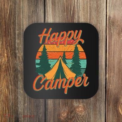Vintage Happy Camper Emblem Coaster