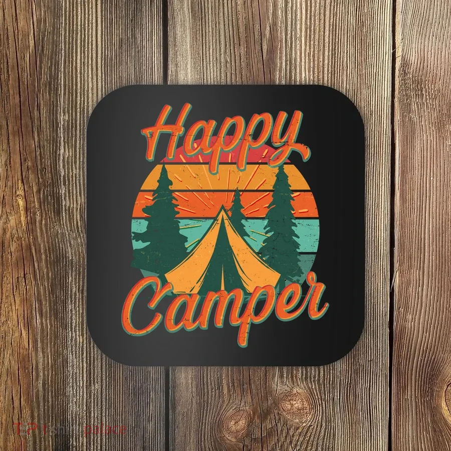 Vintage Happy Camper Emblem Coaster