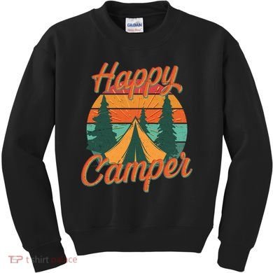 Vintage Happy Camper Emblem Kids Sweatshirt