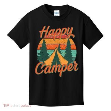 Vintage Happy Camper Emblem Kids T-Shirt