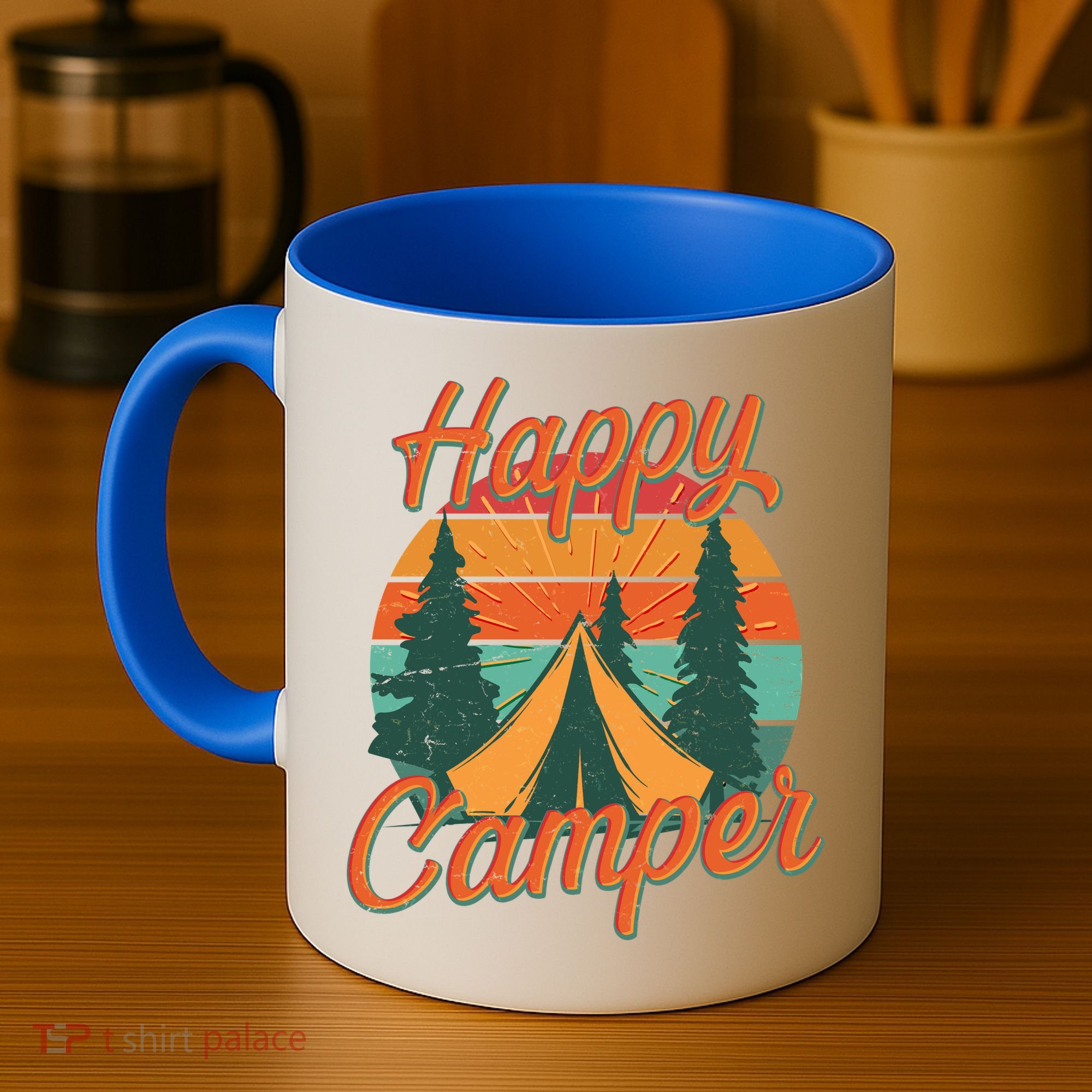 Vintage Happy Camper Emblem Coffee Mug