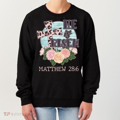 Vintage He is Risen Matthew 28:6 Floral Leopard Print Women's Sweatshirt