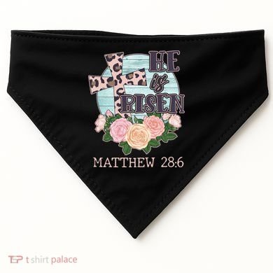 Vintage He is Risen Matthew 28:6 Floral Leopard Print USA-Made Doggie Bandana