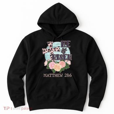 Vintage He is Risen Matthew 28:6 Floral Leopard Print Hoodie