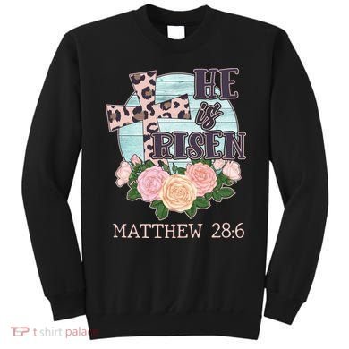 Vintage He is Risen Matthew 28:6 Floral Leopard Print Sweatshirt