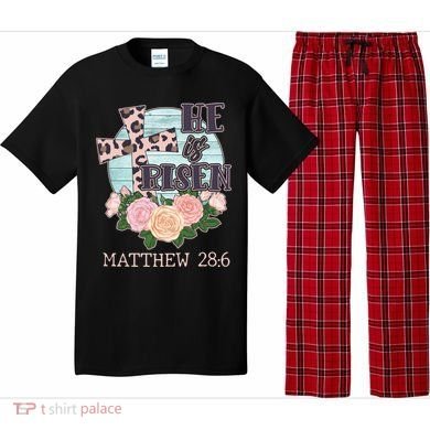 Vintage He is Risen Matthew 28:6 Floral Leopard Print Pajama Set