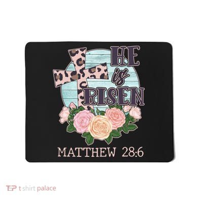 Vintage He is Risen Matthew 28:6 Floral Leopard Print Mousepad