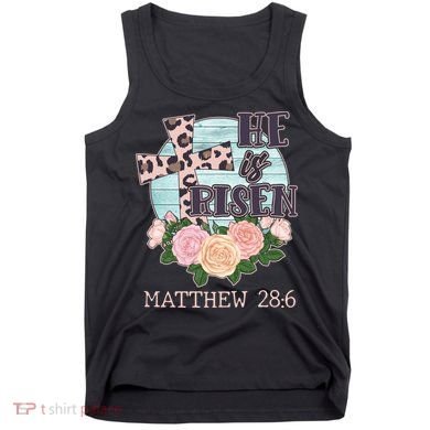 Vintage He is Risen Matthew 28:6 Floral Leopard Print Tank Top