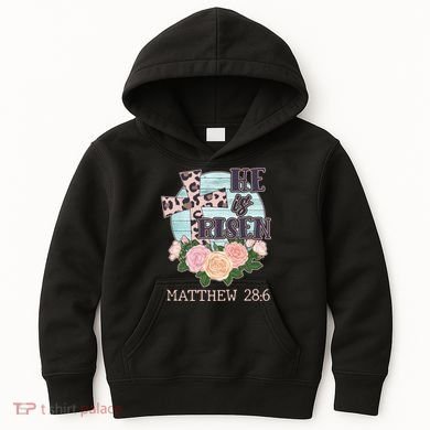 Vintage He is Risen Matthew 28:6 Floral Leopard Print Kids Hoodie