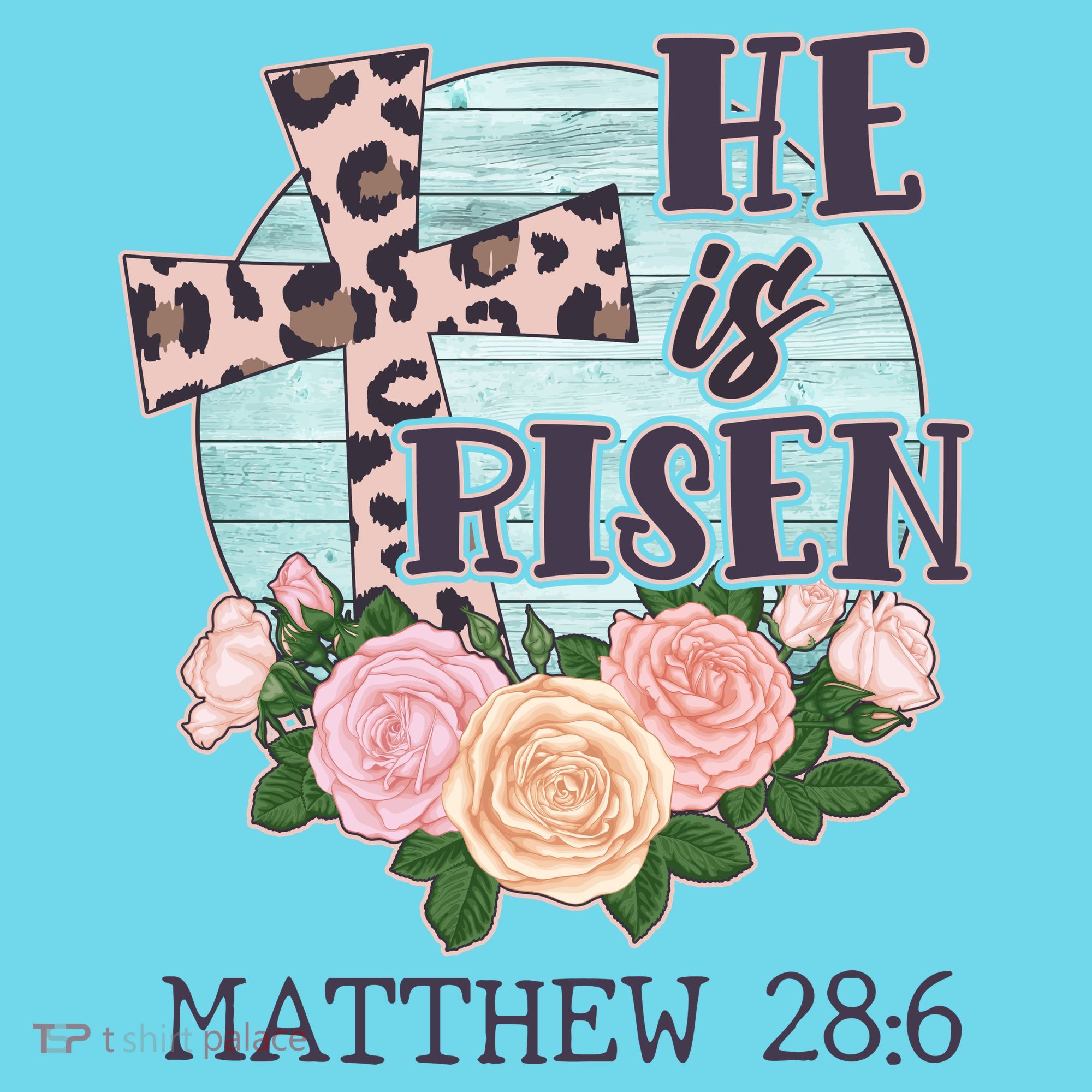 Vintage He is Risen Matthew 28:6 Floral Leopard Print T-Shirt