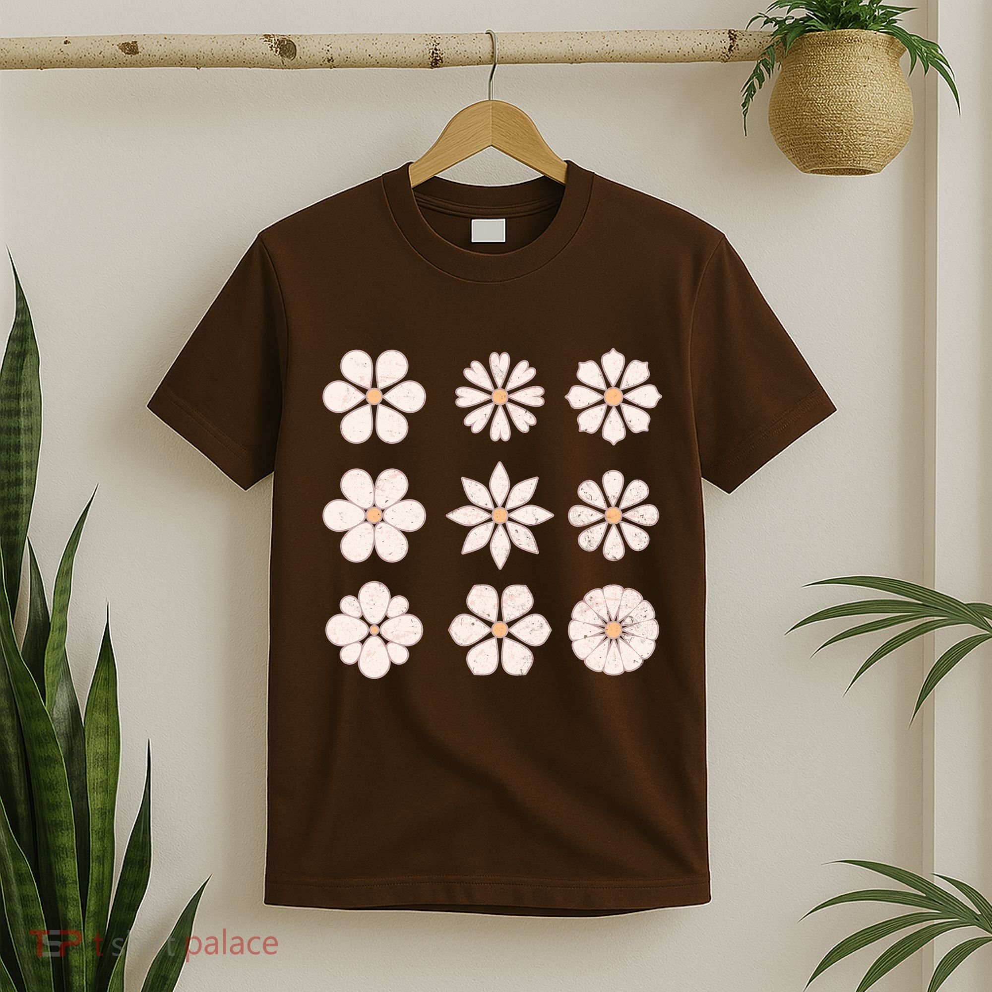 Vintage Hippie Flower Pattern T-Shirt