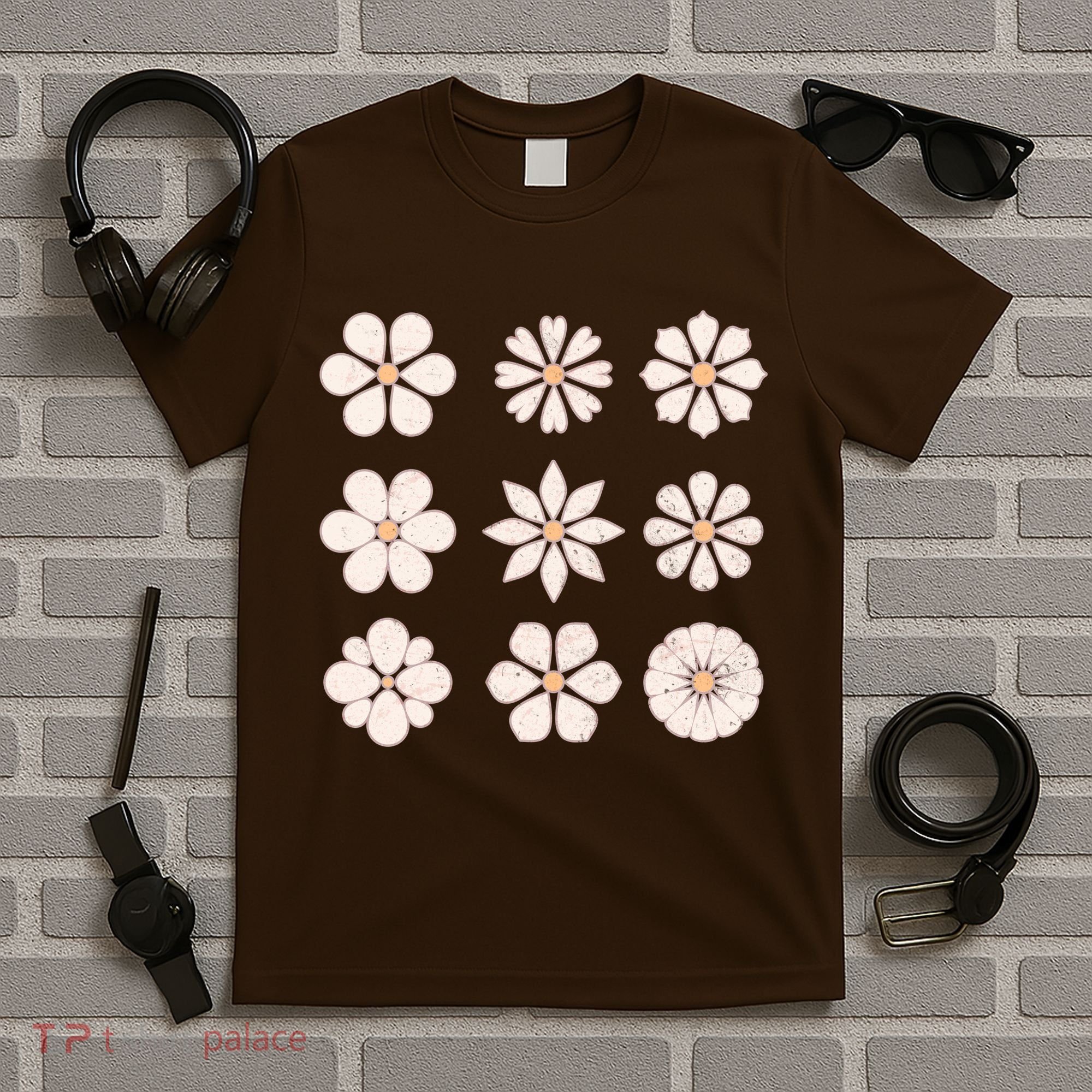 Vintage Hippie Flower Pattern T-Shirt