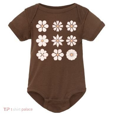 Vintage Hippie Flower Pattern Baby Bodysuit