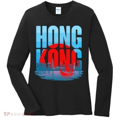 Vintage Hong Kong Skyline Women's Long Sleeve Shirt