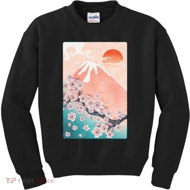 Vintage Japanese Cherry Blossoms with Mount Fuji Kids Sweatshirt