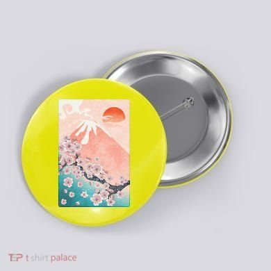 Vintage Japanese Cherry Blossoms with Mount Fuji Button