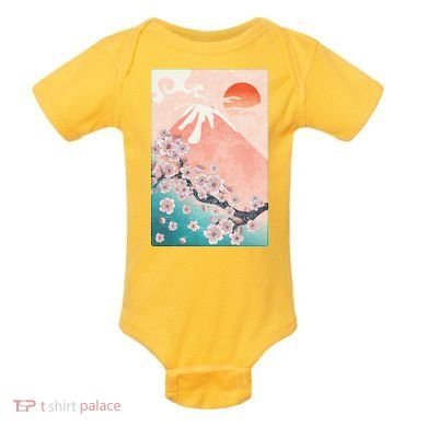 Vintage Japanese Cherry Blossoms with Mount Fuji Baby Bodysuit
