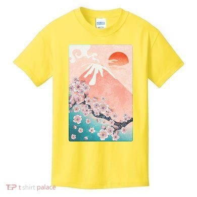 Vintage Japanese Cherry Blossoms with Mount Fuji Kids T-Shirt
