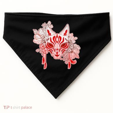 Vintage Japanese Fox Kitsune Mask and Flowers USA-Made Doggie Bandana