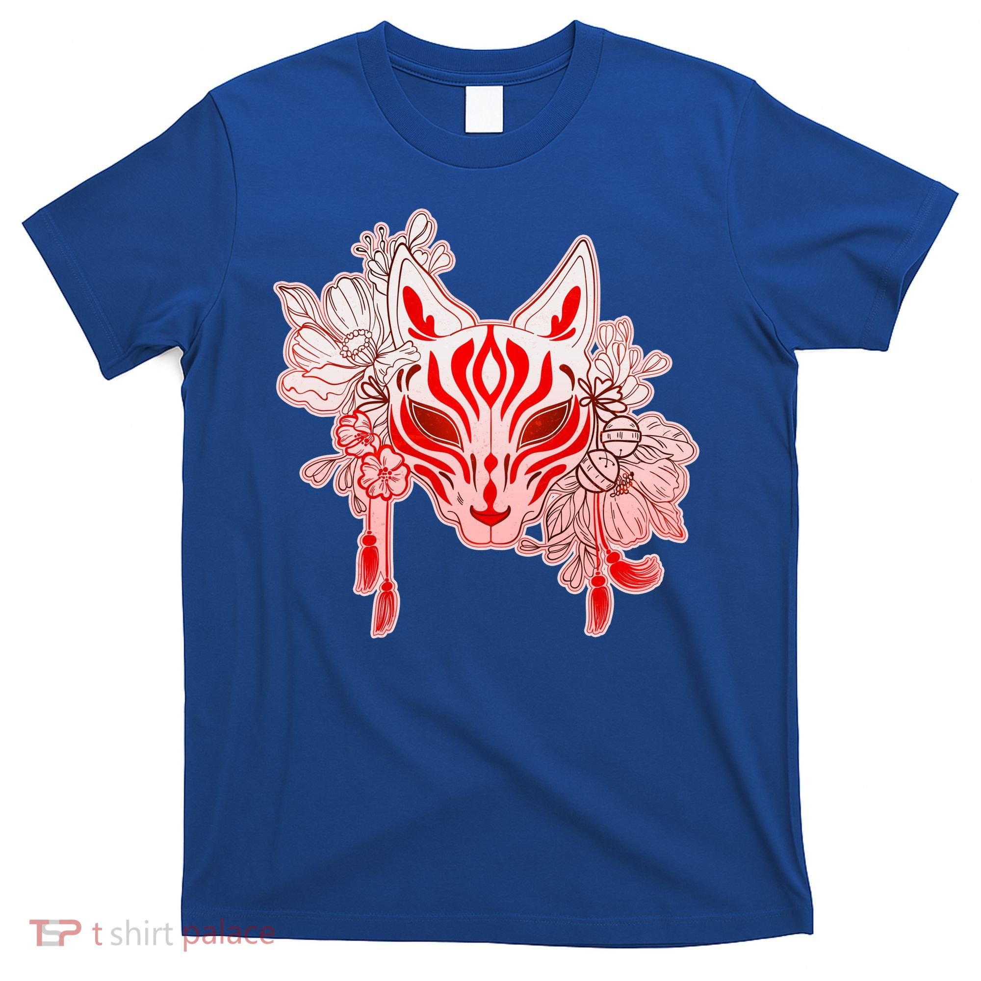 Vintage Japanese Fox Kitsune Mask and Flowers T-Shirt
