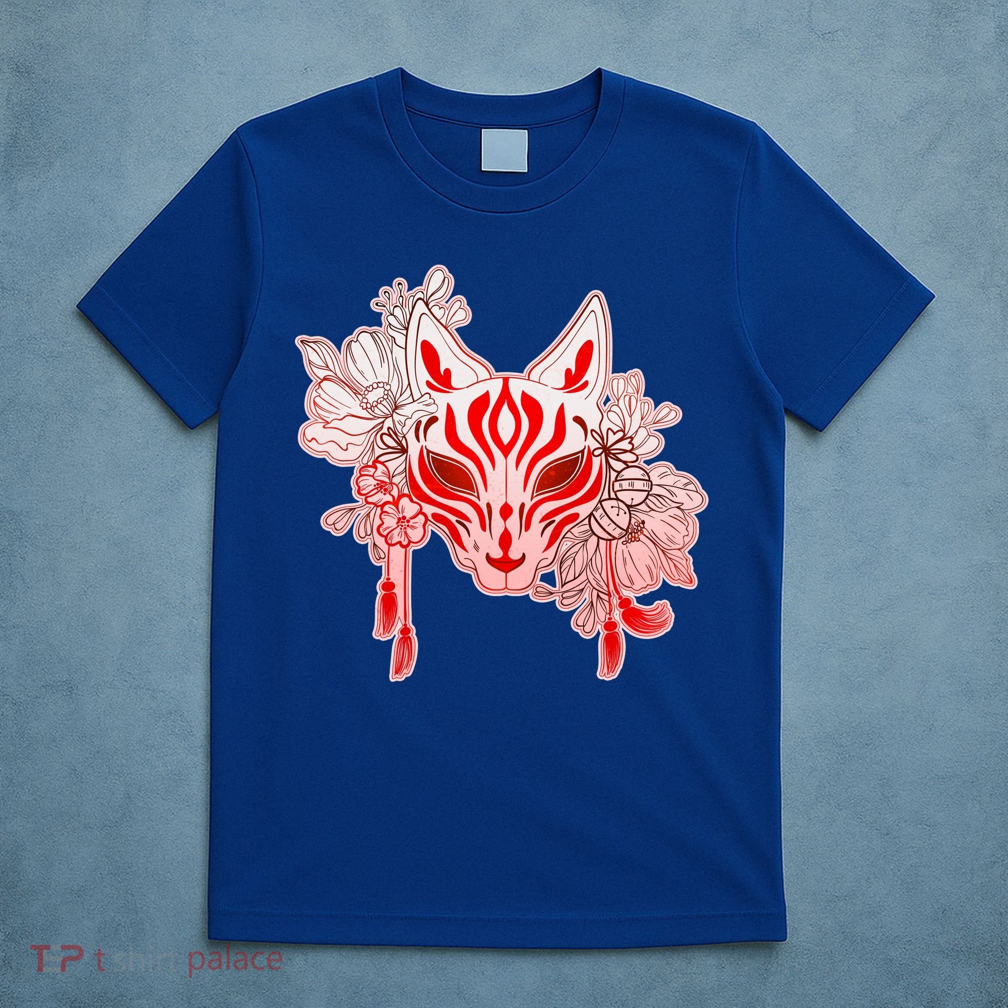 Vintage Japanese Fox Kitsune Mask and Flowers T-Shirt