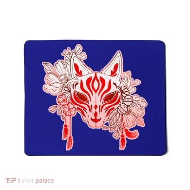 Vintage Japanese Fox Kitsune Mask and Flowers Mousepad