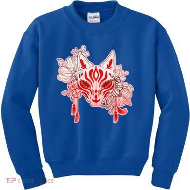 Vintage Japanese Fox Kitsune Mask and Flowers Kids Sweatshirt