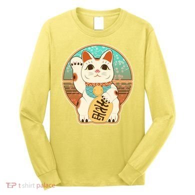 Vintage Japanese Maneki Neko Lucky Cat Long Sleeve Shirt