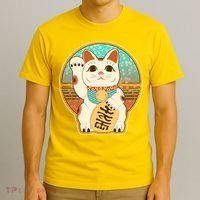 Vintage Japanese Maneki Neko Lucky Cat T-Shirt thumb 3