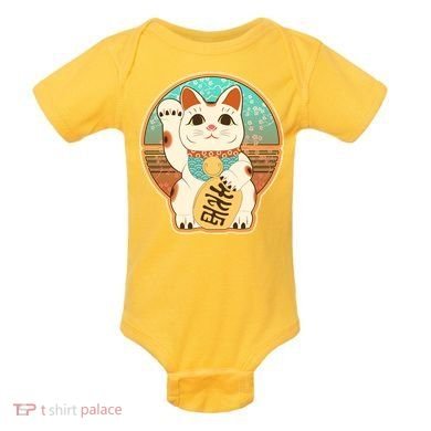 Vintage Japanese Maneki Neko Lucky Cat Baby Bodysuit