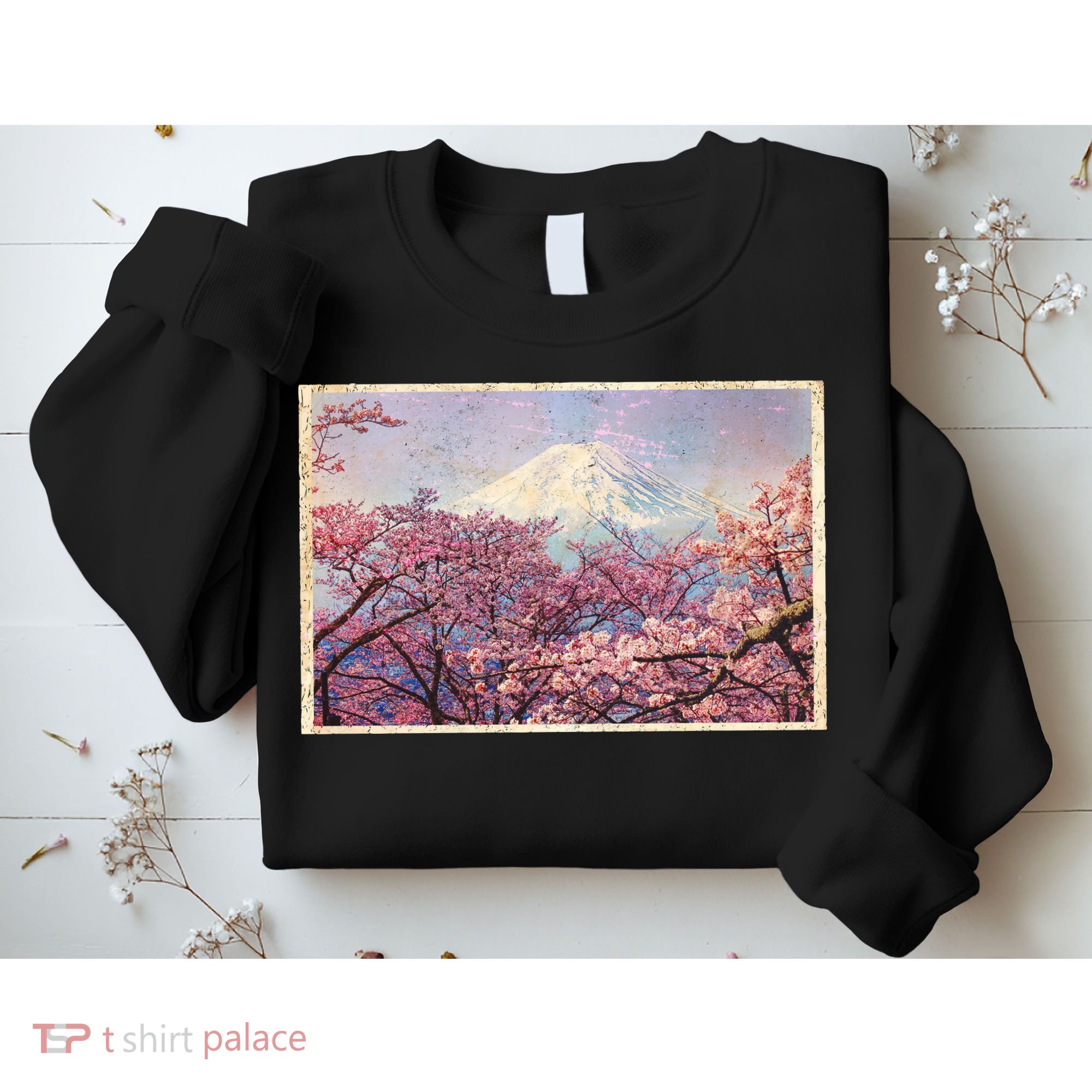 Vintage Japanese Mt. Fuji & Cherry Blossoms Sweatshirt