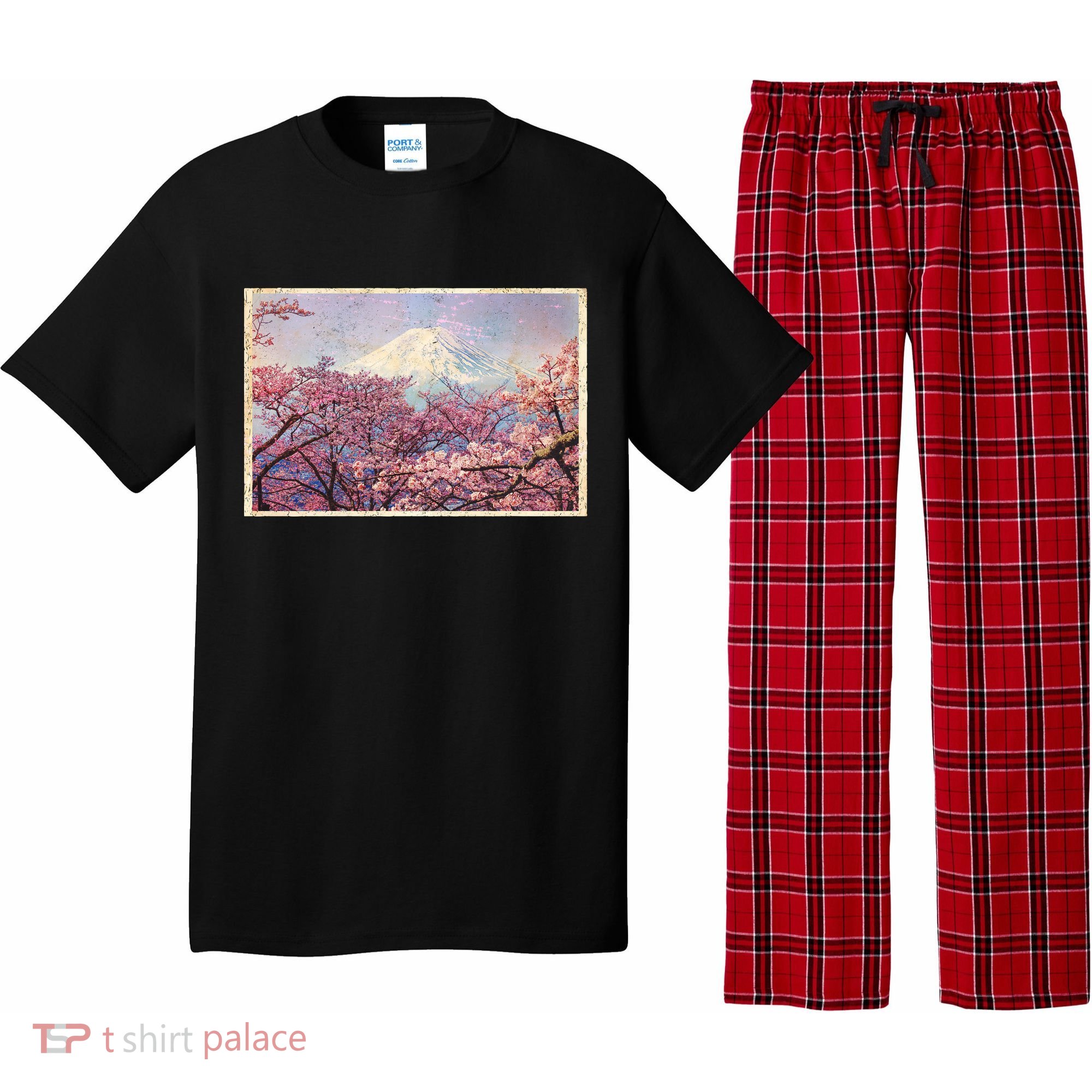 Vintage Japanese Mt. Fuji & Cherry Blossoms Pajama Set