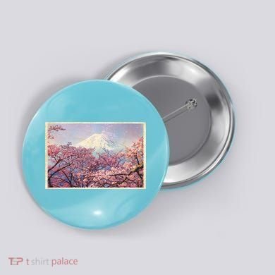 Vintage Japanese Mt. Fuji & Cherry Blossoms Button