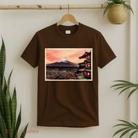 Vintage Japanese Mt. Fuji Pagoda and Cherry Blossoms T-Shirt thumb 2