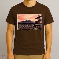 Vintage Japanese Mt. Fuji Pagoda and Cherry Blossoms T-Shirt thumb 3
